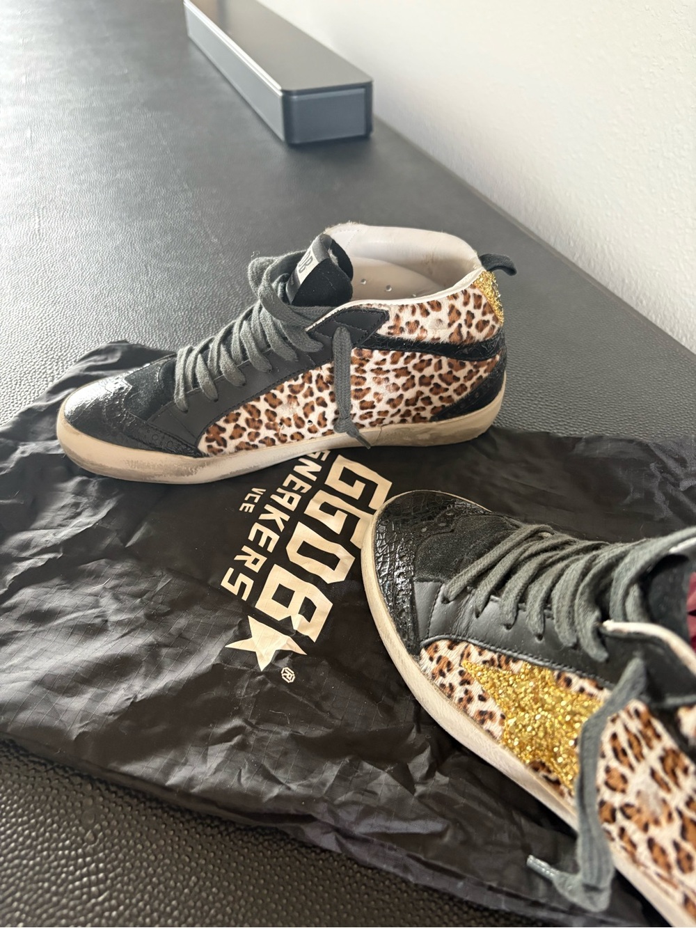 Golden Goose Leopard Print Sneakers with Glitter Gold Star - Picture 3 of 4